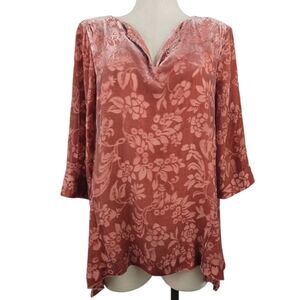Sundance Women's Silk Blend Velvet Floral Pink M Asymmetrical Top Boho Flowy